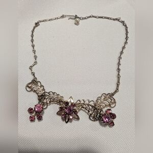 Delicate Pink Crystal Floral Necklace - Women Jewelry